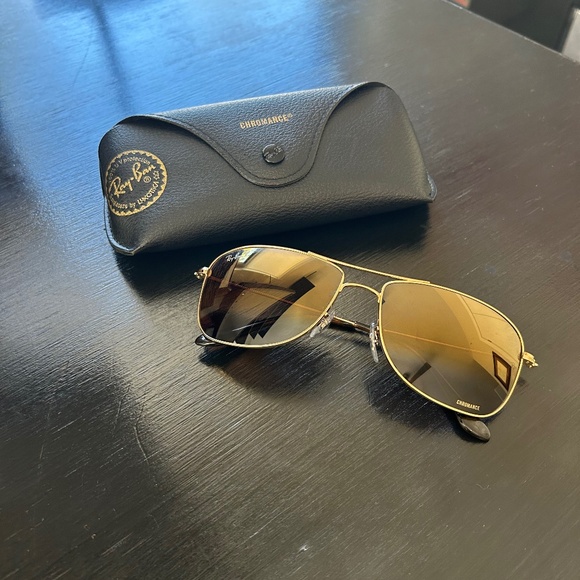 Ray-Ban Aviator Chromance Sunglasses + Black Leather Case - Picture 1 of 8